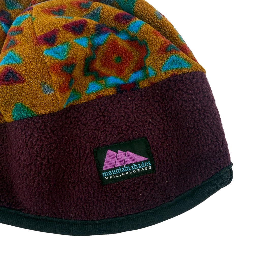 Vintage 90's Mountain Shades Vail Colorado Fleece Beanie Geometric‎ Ski Hat - Picture 2 of 7